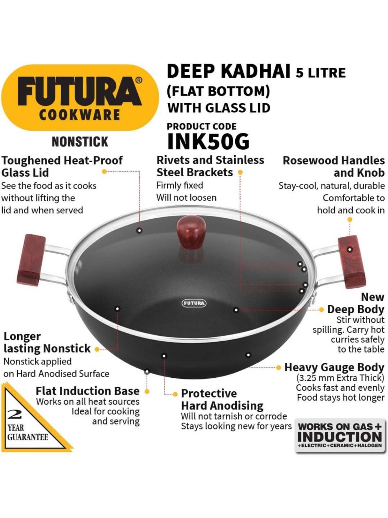 ALLO Silver Stainless Steel Induction Friendly Triply Kadhai (3 L)