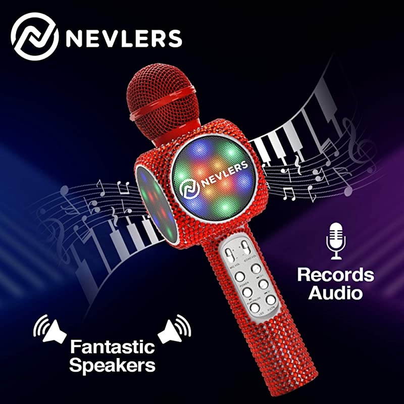 Karaoke Microphone with Wireless Bluetooth Speaker Voice Changer and Colorful LED Lights Easy to Use Portable Karaoke Machine for Kids and Adults RED Bling