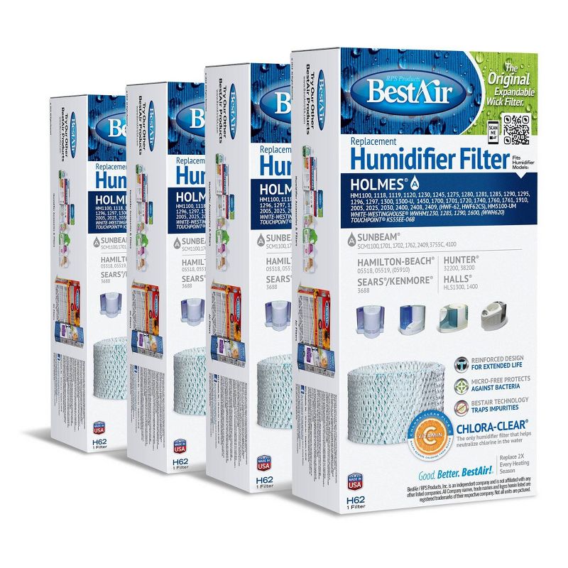 BestAir 4pk H62 Humidifier Air Control Filter For Holmes