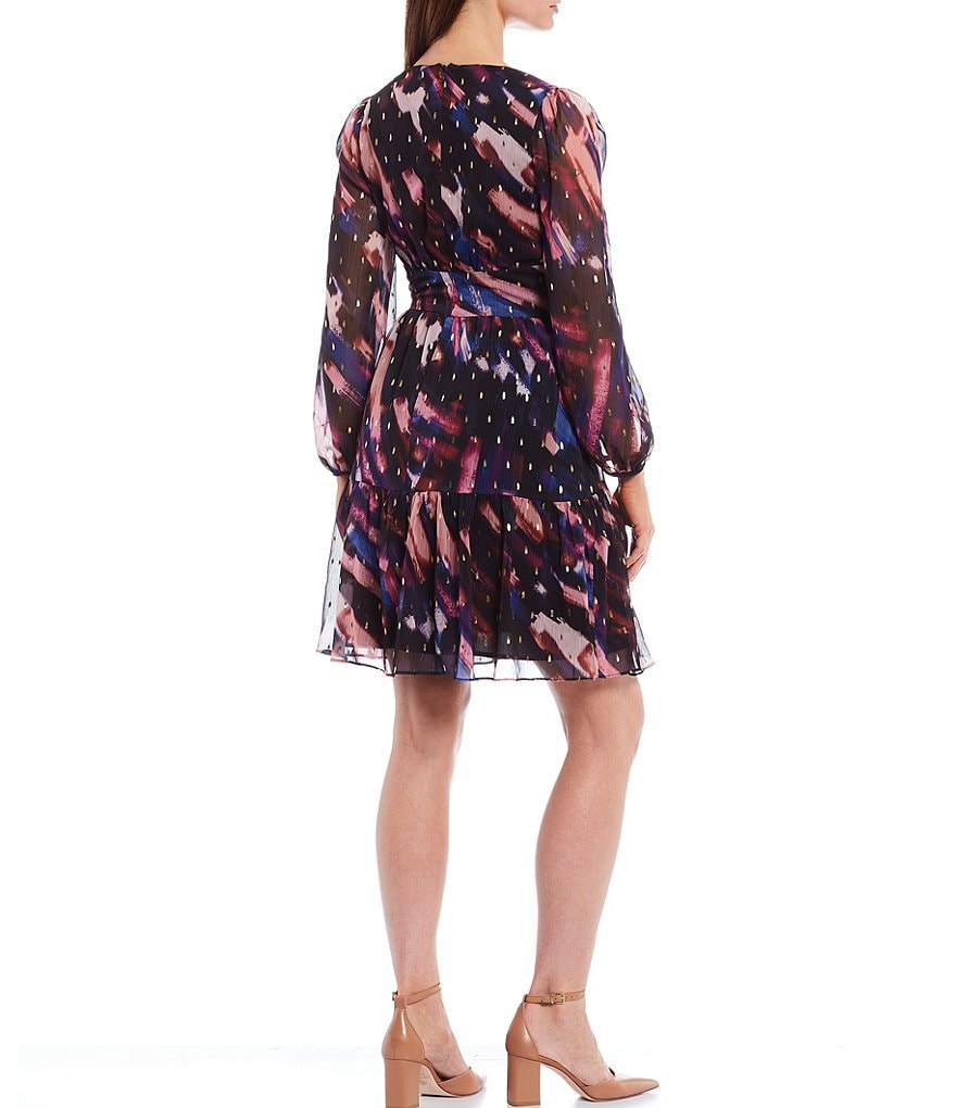 Maggy London Foiled Chiffon Abstract Print Dress