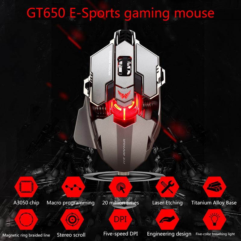 Mechanical Mouse 5-speed DPI GT650 1.8M Wire 10 Buttons Plug And Play For Windows/mac Supports Macro Programmable Gaming Mouse(gray/white)