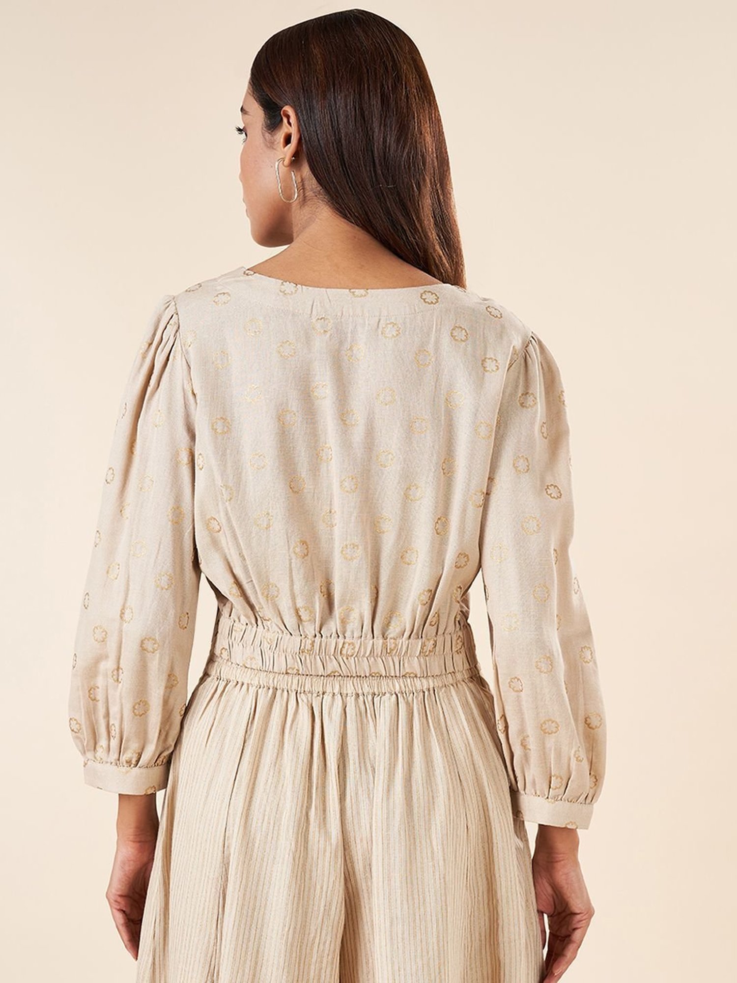 Akkriti by Pantaloons Beige Printed Crop Top