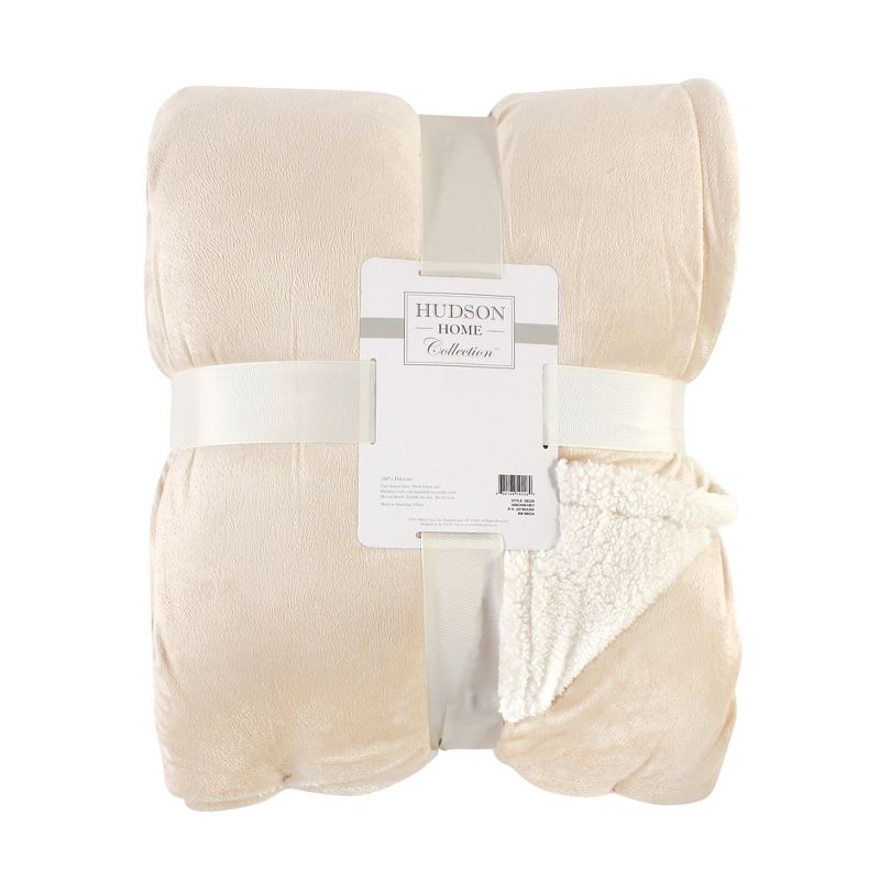 Hudson Home Collection Home Mink Blanket with Sherpa Back, Tan Sherpa, 90X90 In. (Full Queen)