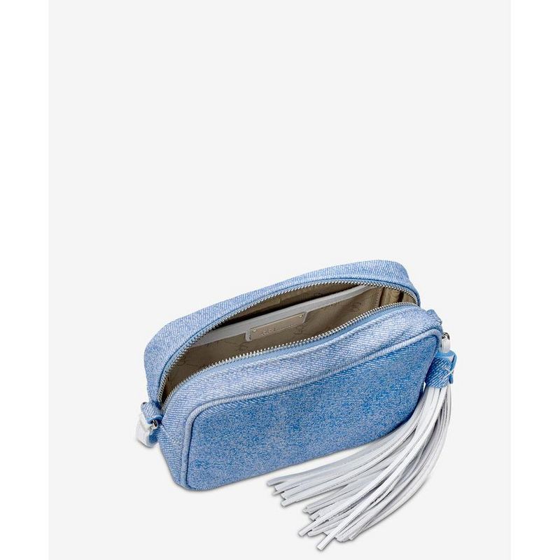 VR NYC Magnetic Strap Closure Mosaic Design Denim Laser Cut Crossbody Bag - Blue