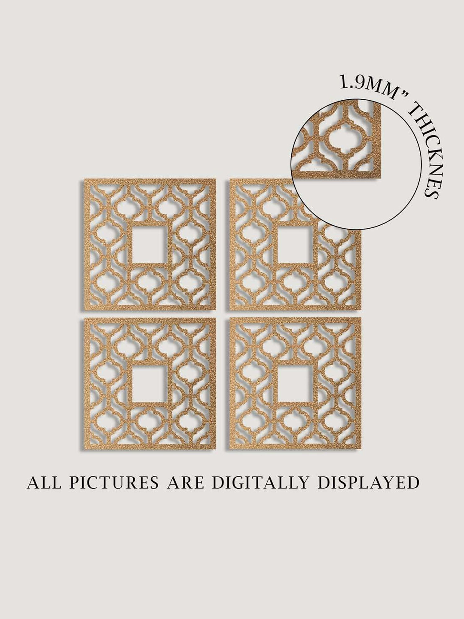 Art Street Gold Mdf Jharokha Jali Square Hanging Wall Art - Set of 4