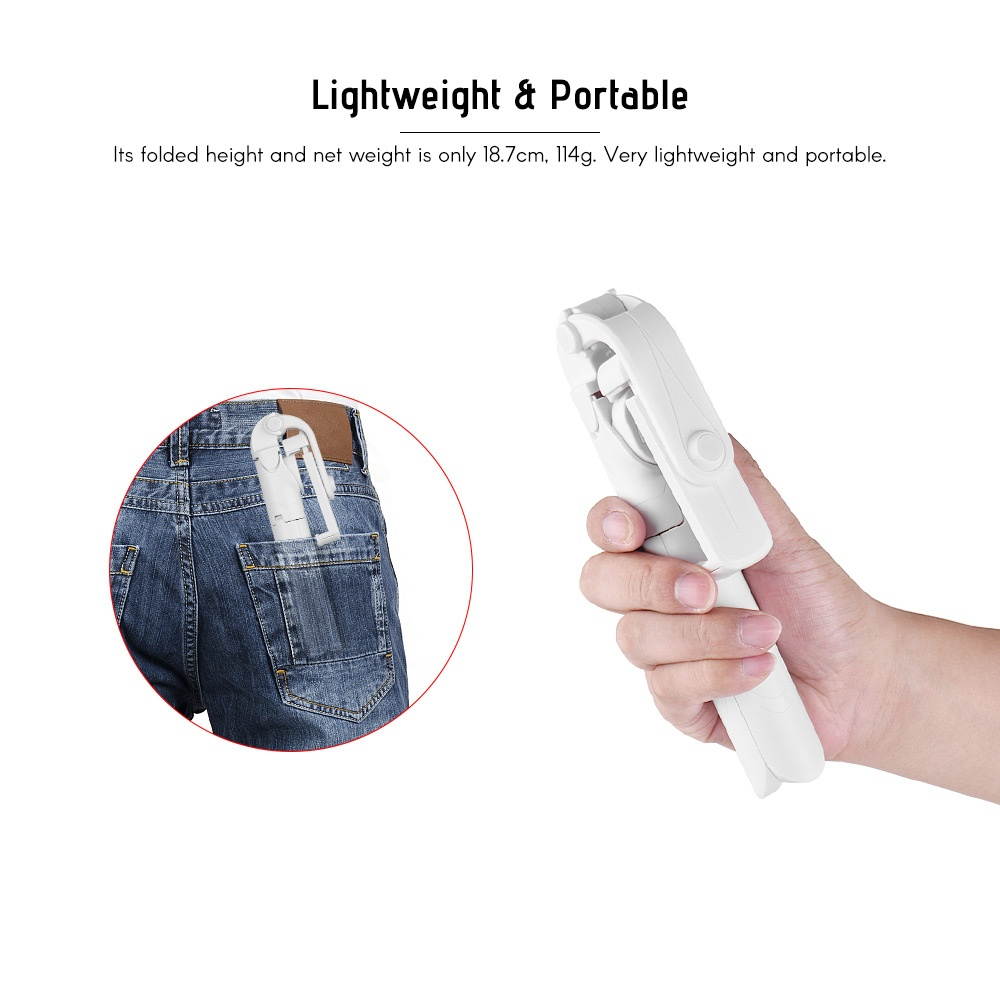 5-Section Extendable Selfie Stick Integrated Universal Phone Holder Tabletop Tripod with BT Remote Controller 10m Wireless Control for iPhone Samsung Huawei Xiaomi Phones