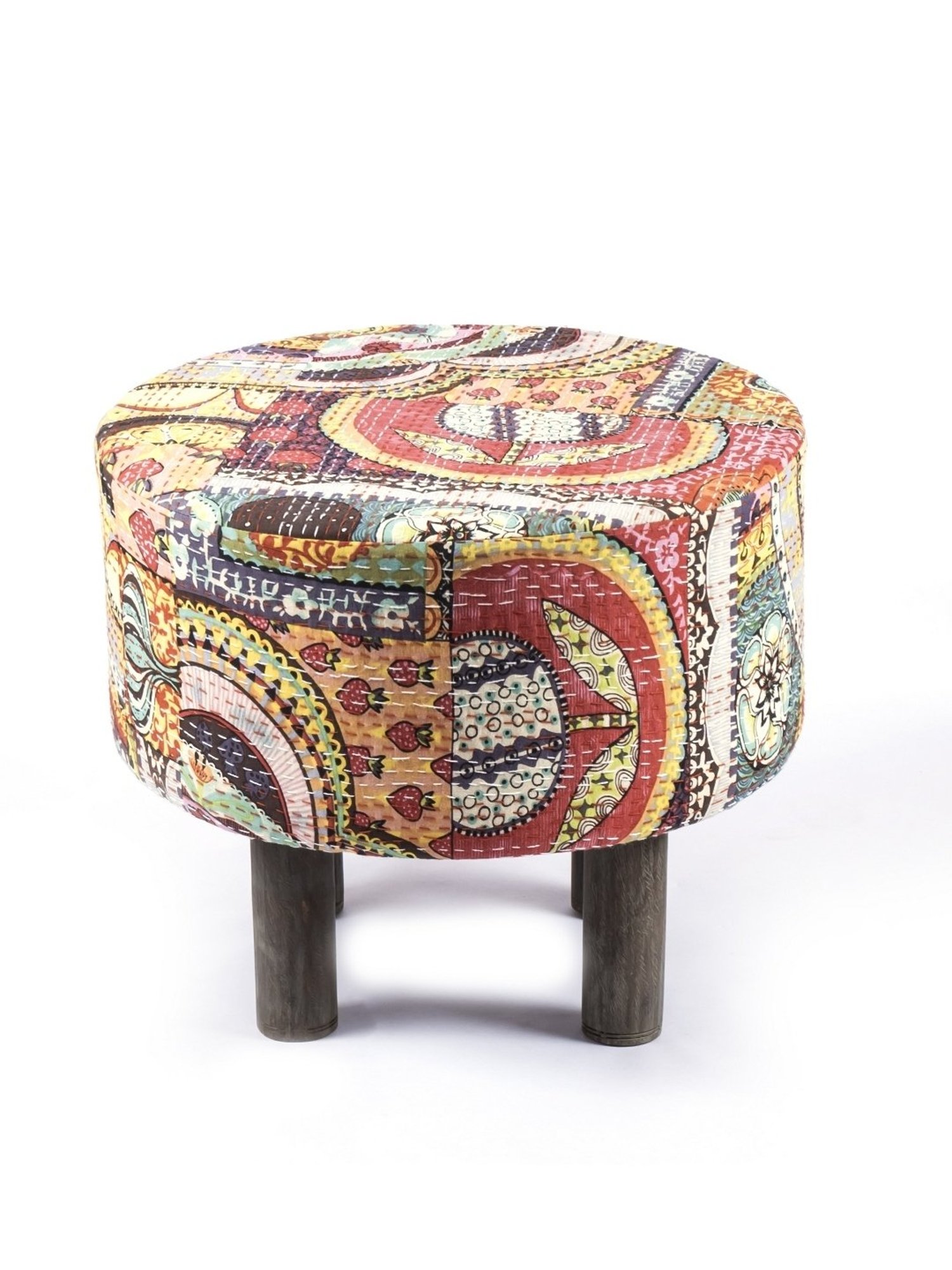 Chumbak French Sahara Solid Mustard Yellow Wood Ottoman