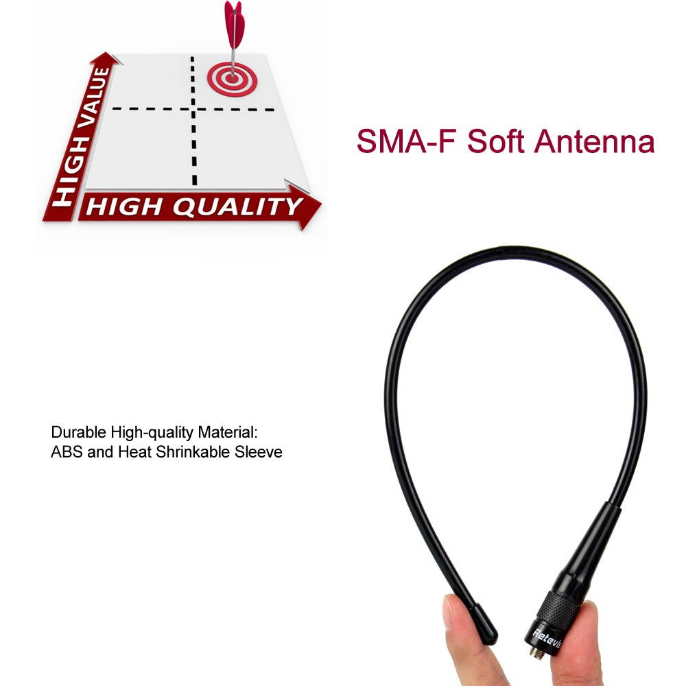 Retevis RHD-771 Antenna VHF UHF Dual-band Intercom Antenna SMA-F Soft Antenna with 2.15DBI Gain 20 Watts Power for Handheld Radios with SMA-M Interface