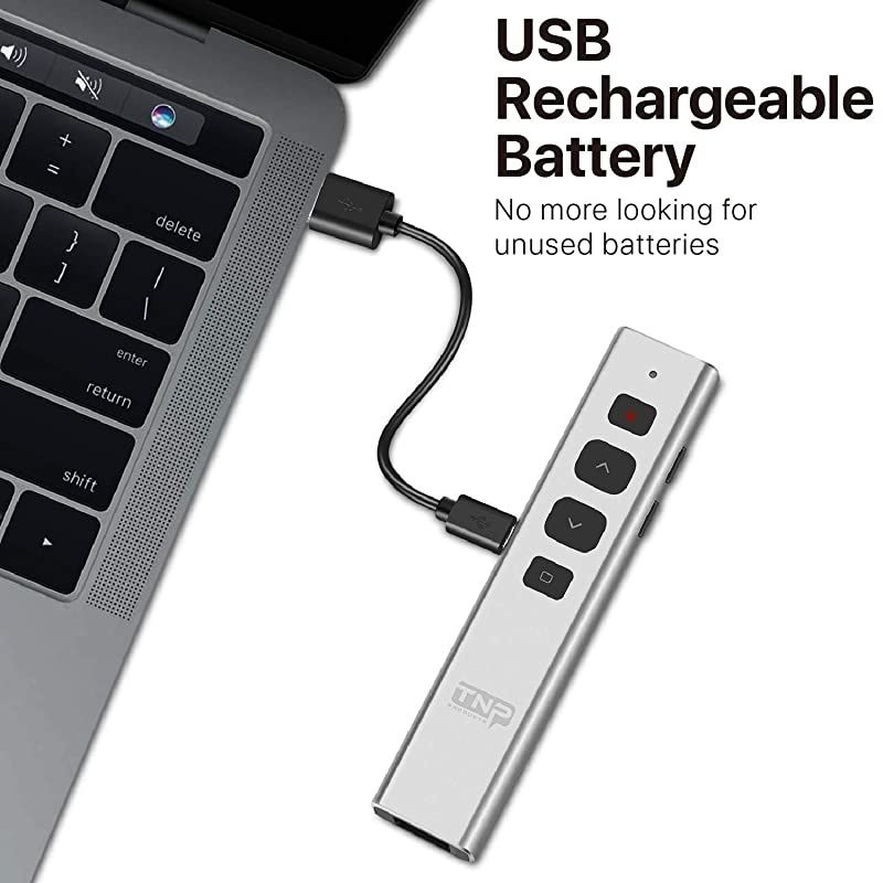 Wireless Presenter Remote Presentation Pointer Clicker PowerPoint Slide Advancer USB Rechargeable PPT Pen Mouse for Mac Windows Keynote Laptop Computer Google Slides Silver