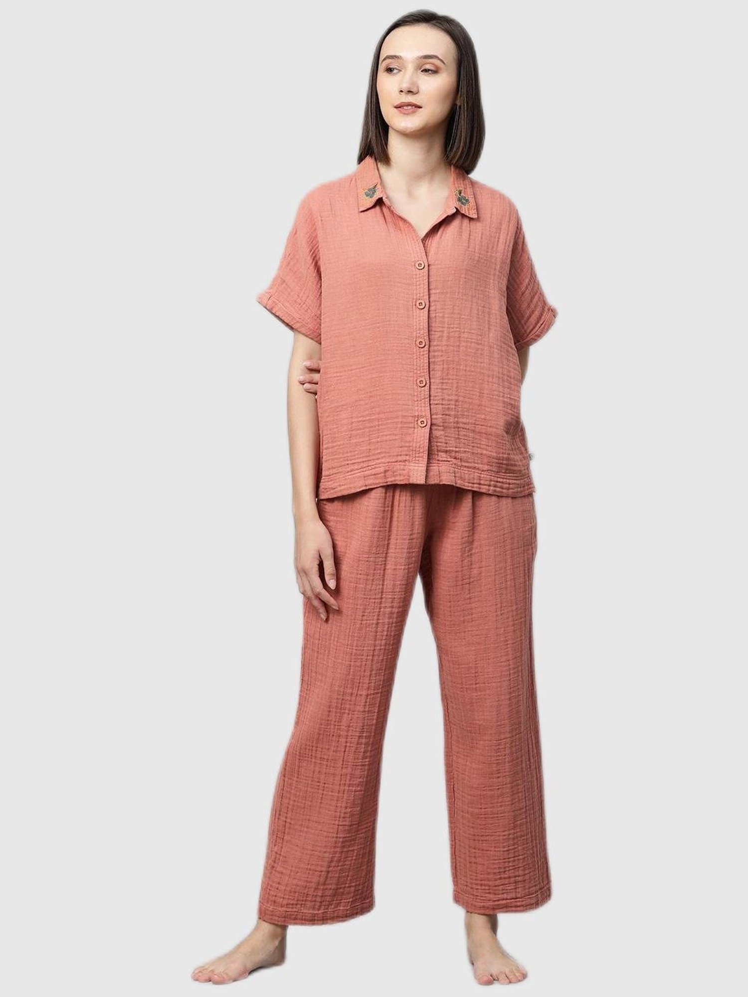Chemistry Peach Embroidered Pajama Set