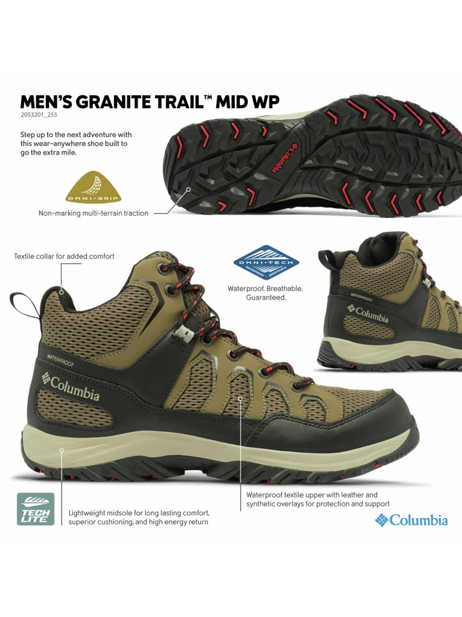 Columbia Men's GRANITE TRAIL MID WP Mud Outdoor Shoes