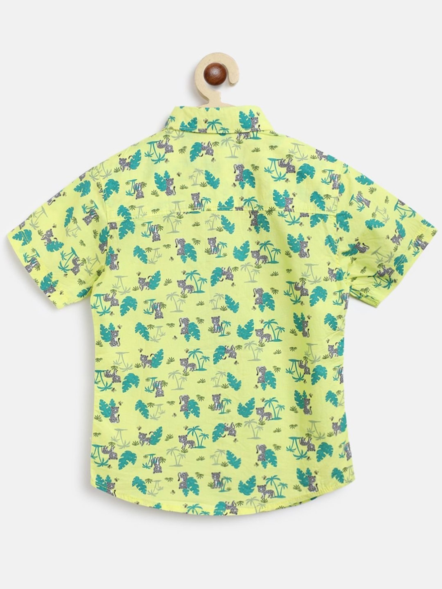 Tales & Stories Kids Lemon Green & Blue Cotton Printed Shirt