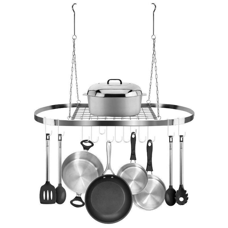 Sorbus Ceiling mounted Pot Rack with Hooks - Chrome