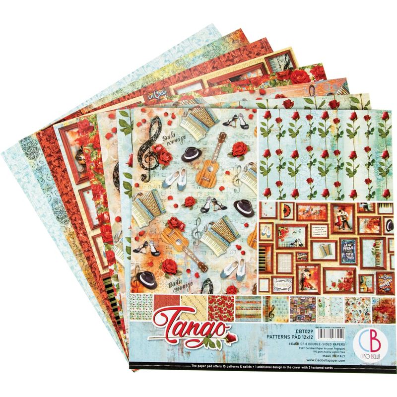 Ciao Bella Double-Sided Paper Pack 90lb 12"X12" 8/Pkg-Tango, 8 Designs/1 Each