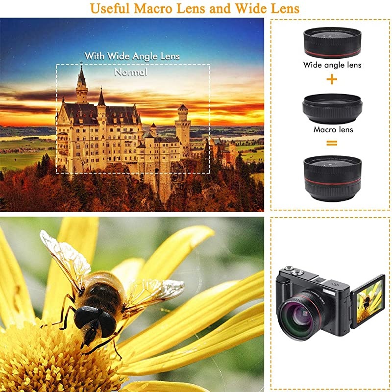 Camera YouTube Vlogging Camera HD 1080P 24MP Video Camcorder 16X Zoom with Wide Angle Lens, WiFi, Pause Function, Face Detection, 3&rsquo;&rsquo; IPS Screen, 32GB SD Card, 2xBattery