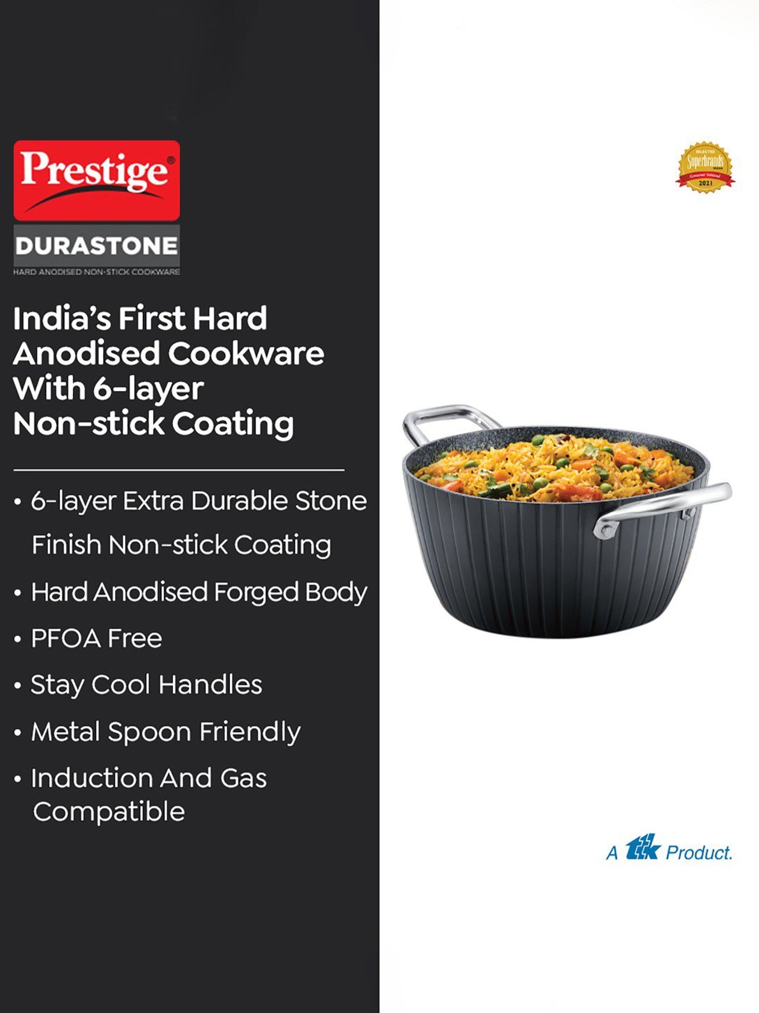 Prestige Durastone Black Aluminium Casserole with Glass Lid (4 L)