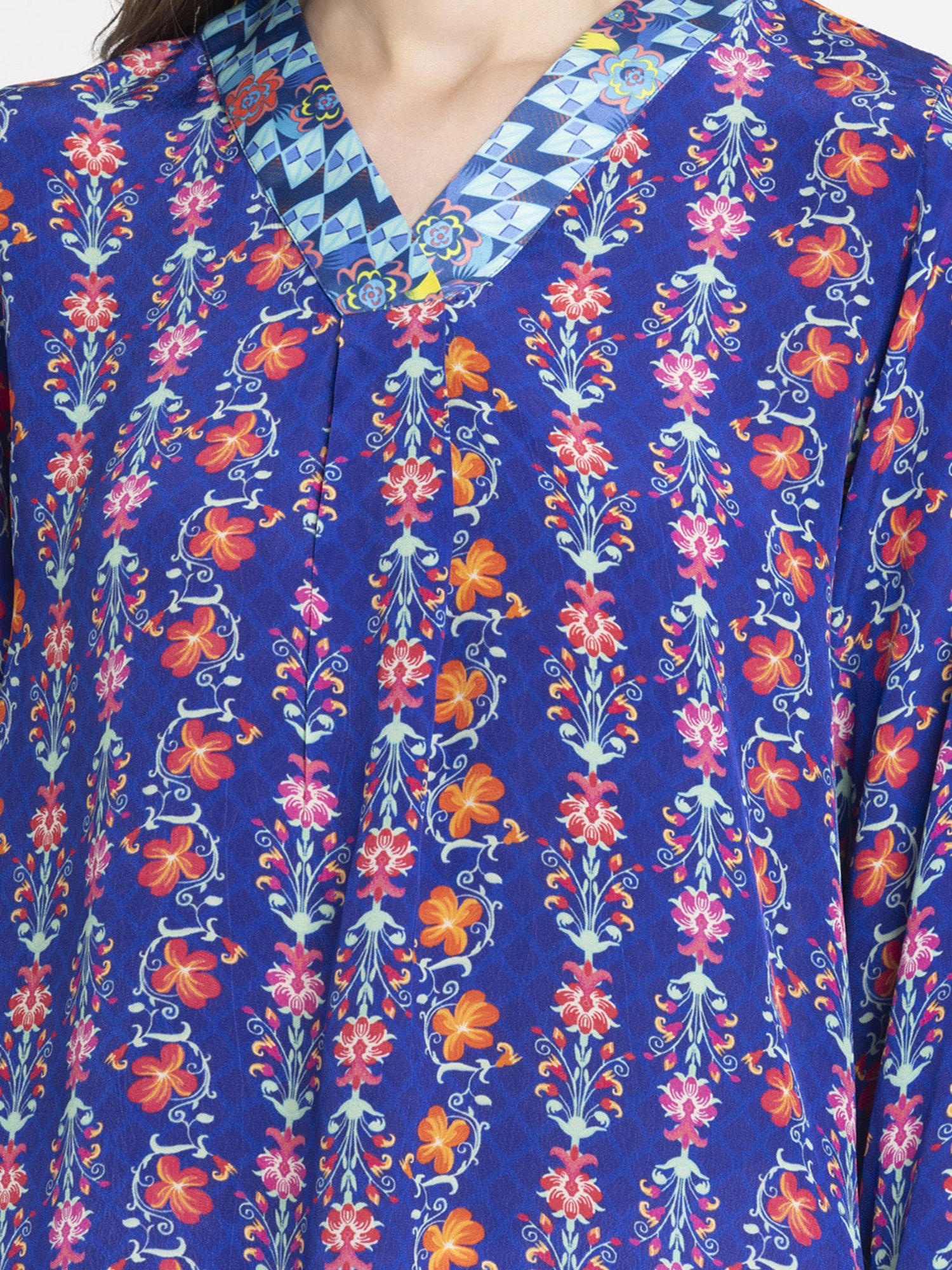SHAYE Royal Blue Floral Print Top