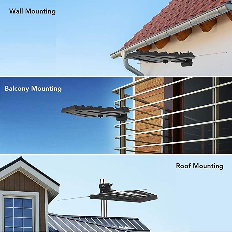 Outdoor Antenna with Mounting Base For Attic or Roof & 33FT RG6 Coax Cable- 65-75 Miles Range -Support 8K 4K 1080P UHF VHF Freeview HDTV Channels