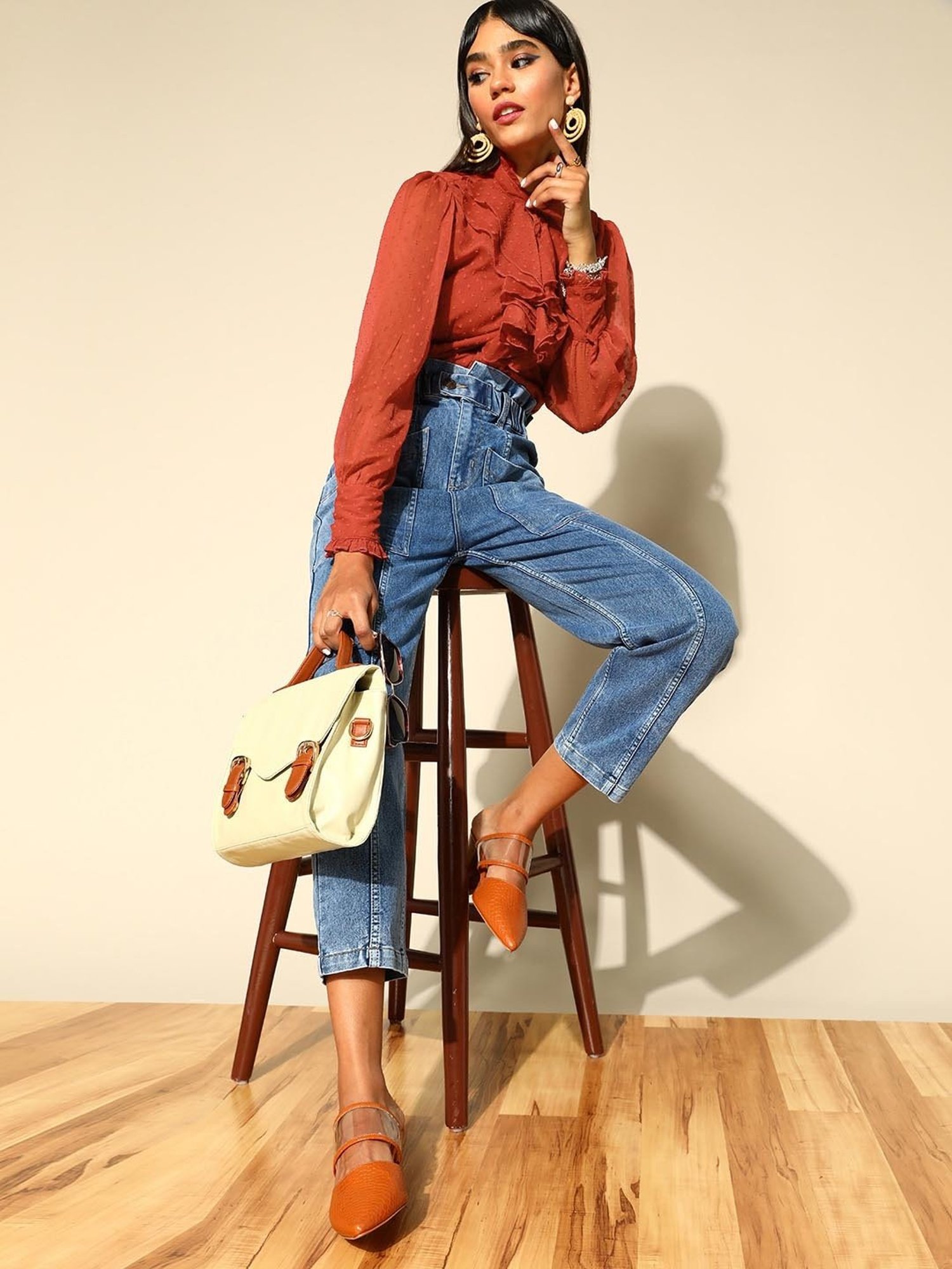 Melon by PlusS Red Self Design Top