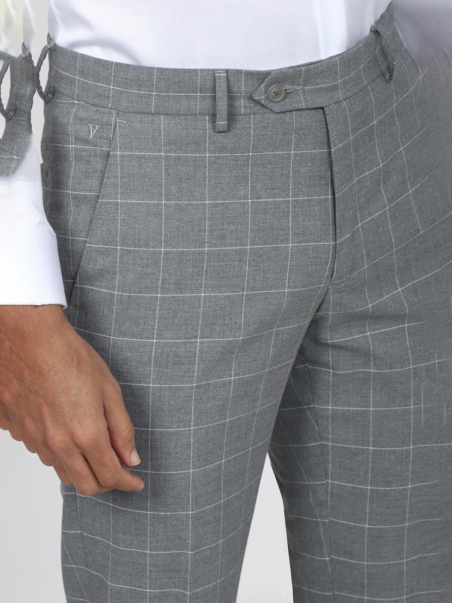 Van Heusen Grey Slim Fit Checks Trousers