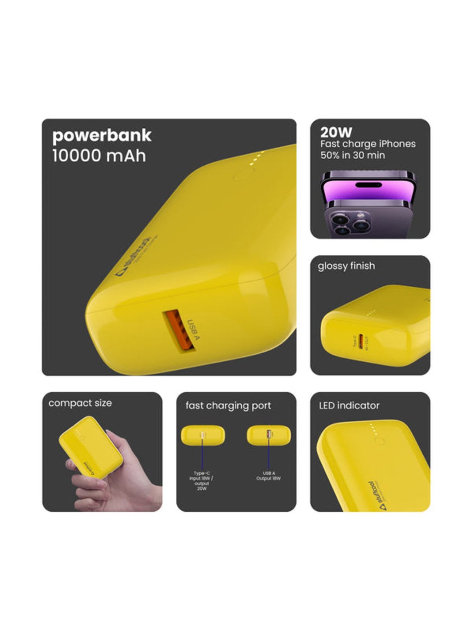 Stuffcool Palm Smallest 10000mAh PD20W Type C Powerbank (Yellow)
