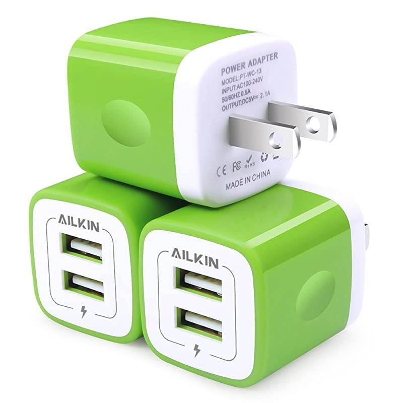3Pcs Wall Charger,  Travel Charger Adapter Dual USB Port Fast Charging Block Cube Power Plug Box Base Brick for iPhone, Samsung Galaxy, LG, Moto, Google Pixel, Kindle, PS, HTC, Vivo, Oneplus
