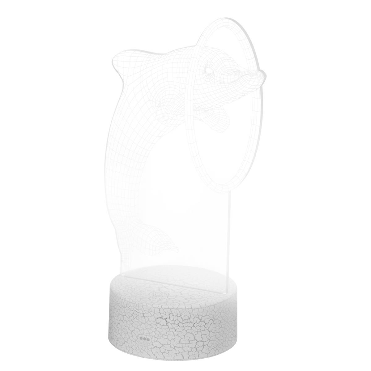 3D Visual Light Dolphin Through Ring Illusion Light USB Acrylic Touch Switch Cracked Pattern Base LED Colorful Lamp Desktop Ornament (White/Gradient Color)