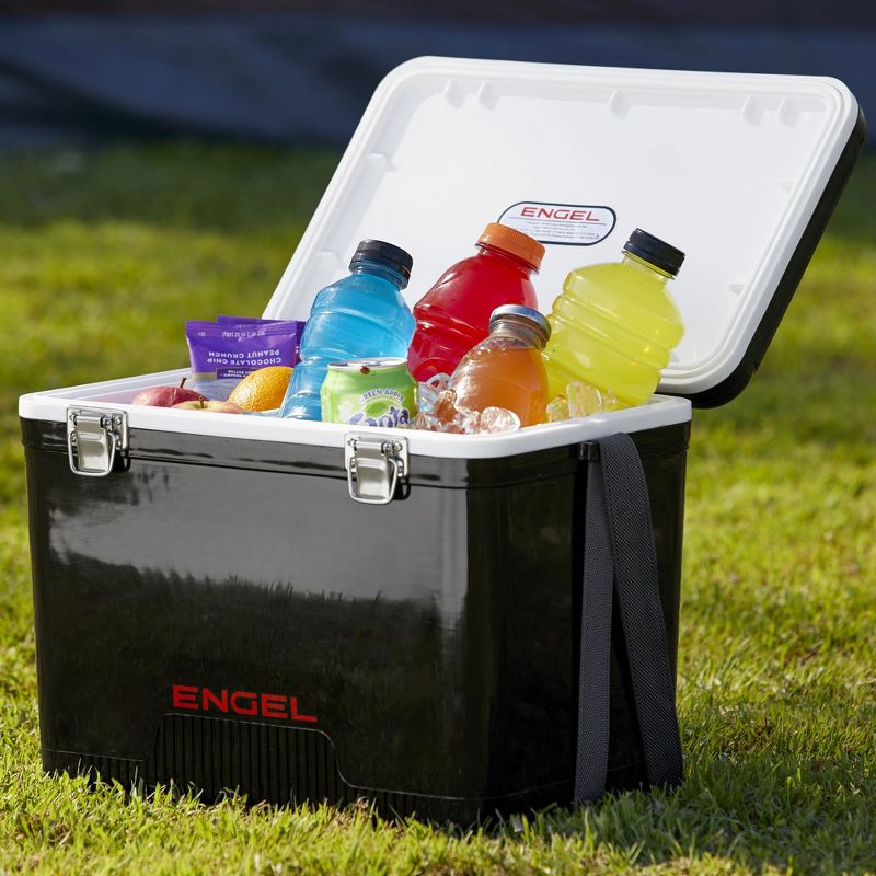 Engel 13 Quart Compact Durable Ultimate Leak Proof Outdoor Dry Box Cooler in Black with Stain and Odor-Resistant Surface for 18 Cans or 12 lbs of Ice