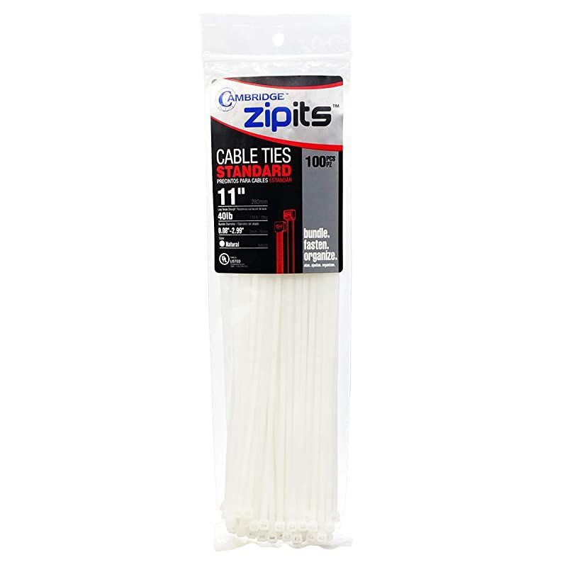 ZipIts Cable Ties 11 Inch 40 Lb Standard Duty Zip Ties 100 Pieces Natural UL Listed Contractor Quality Industrial Strength