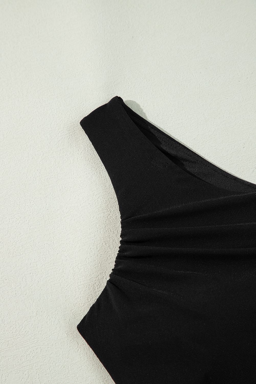 Black Ruched Mesh One Shoulder Bikini Top and Skirts Set