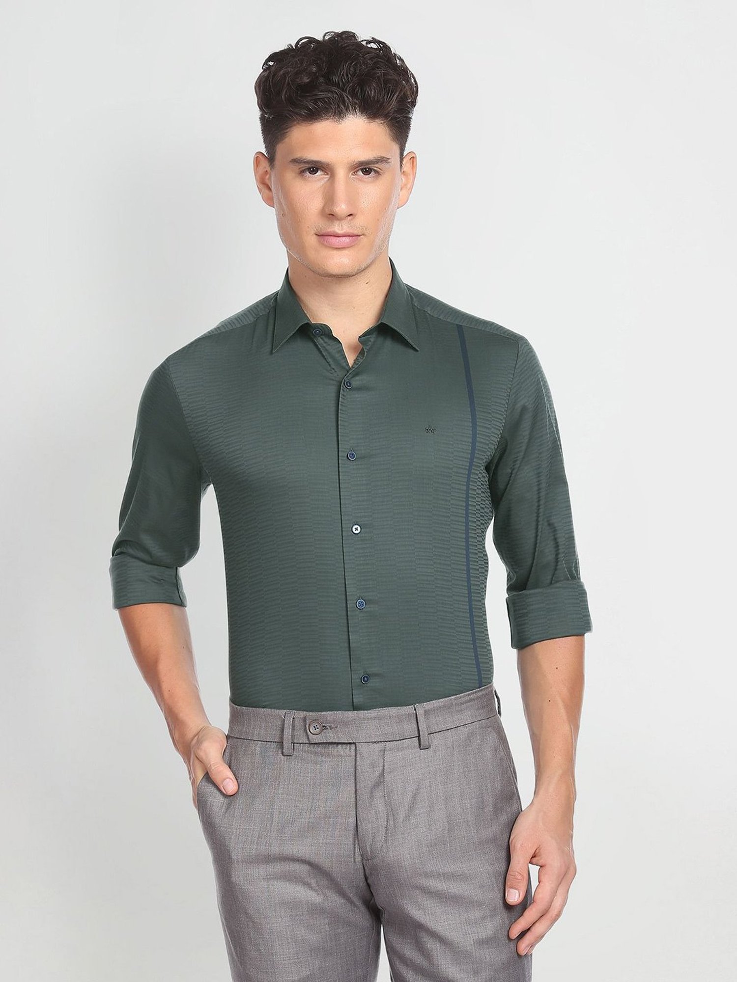 Arrow New York Green Slim Fit Self Design Shirt