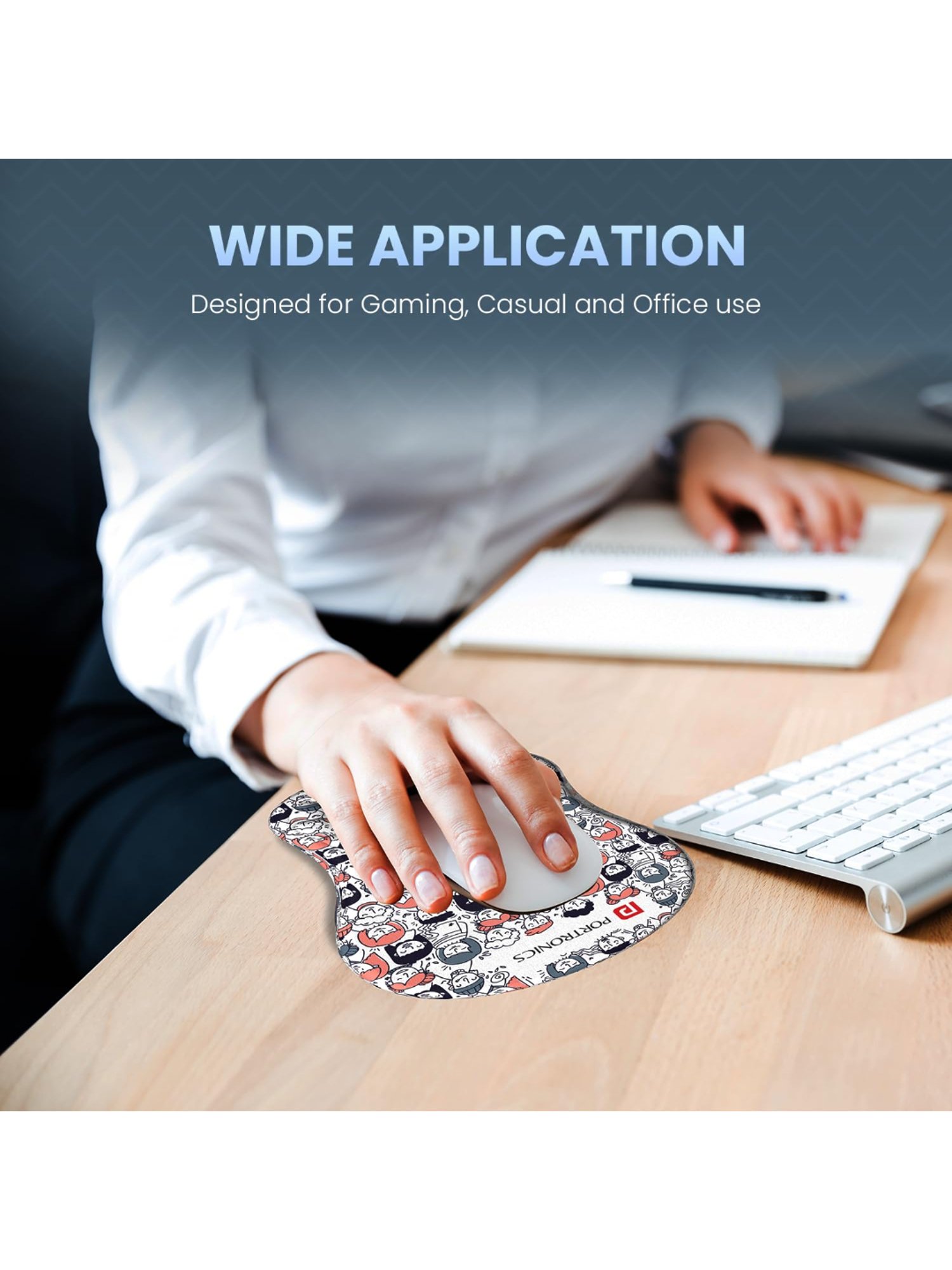 Portronics Comfipad Wrist Rest Mouse Pad with Soft Foam Cushion & Ergonomic Design (White)