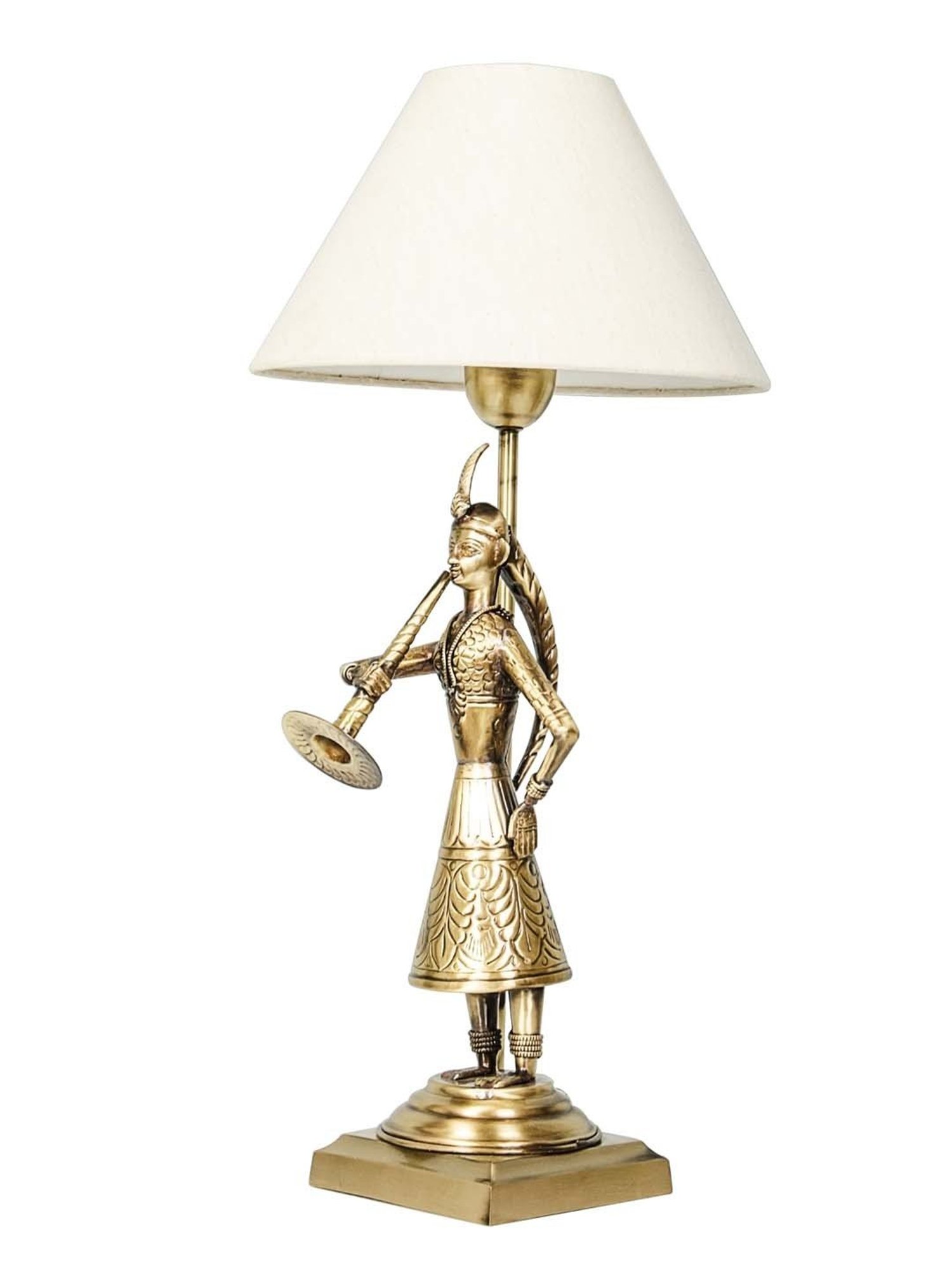 Fos Lighting 'Indian Village' White & Golden Brass Hand-Crafted Bed Lamp - Set of 1