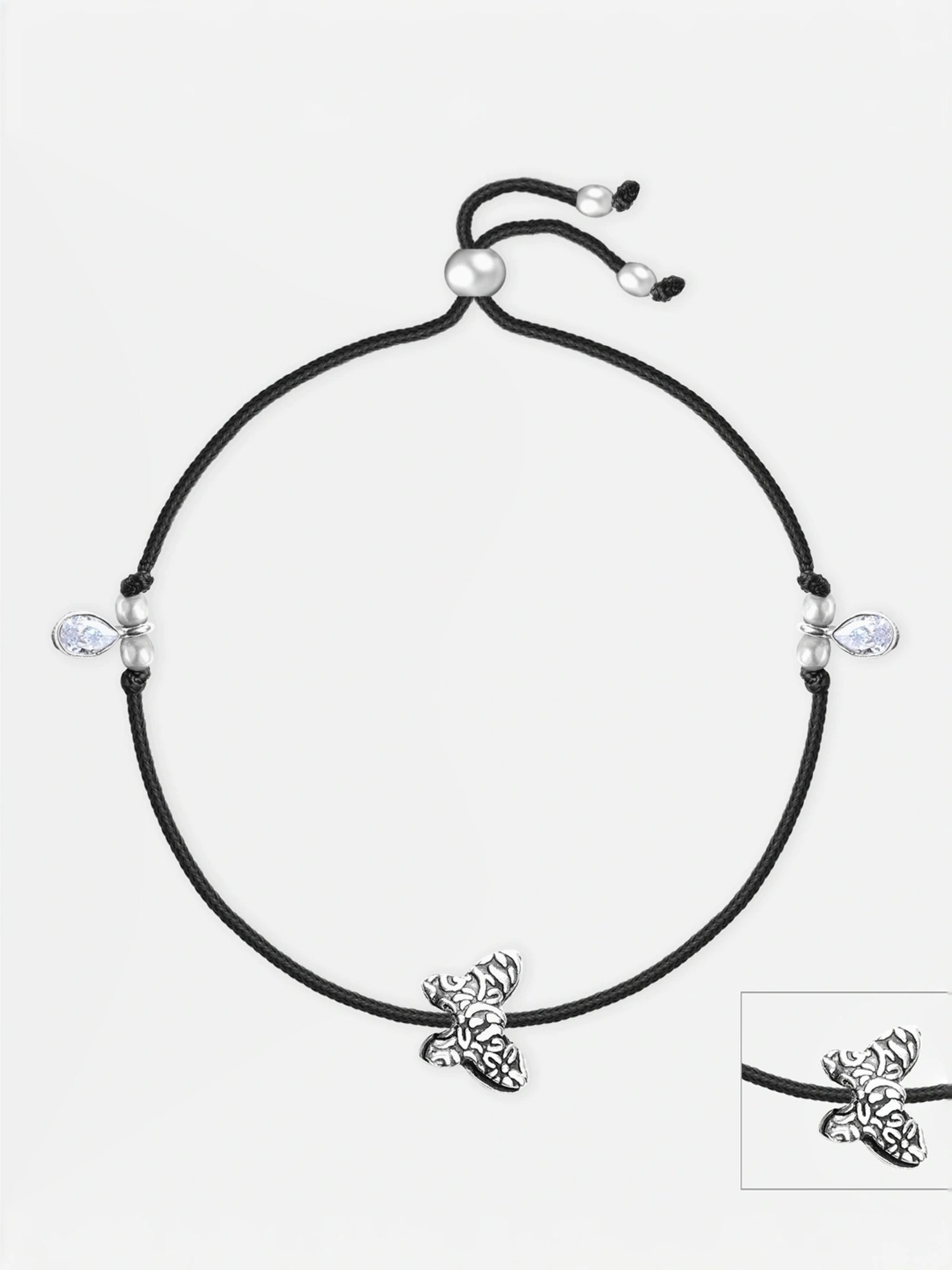 Touch925 Oxidized Butterfly Silver Thread Anklet for Women