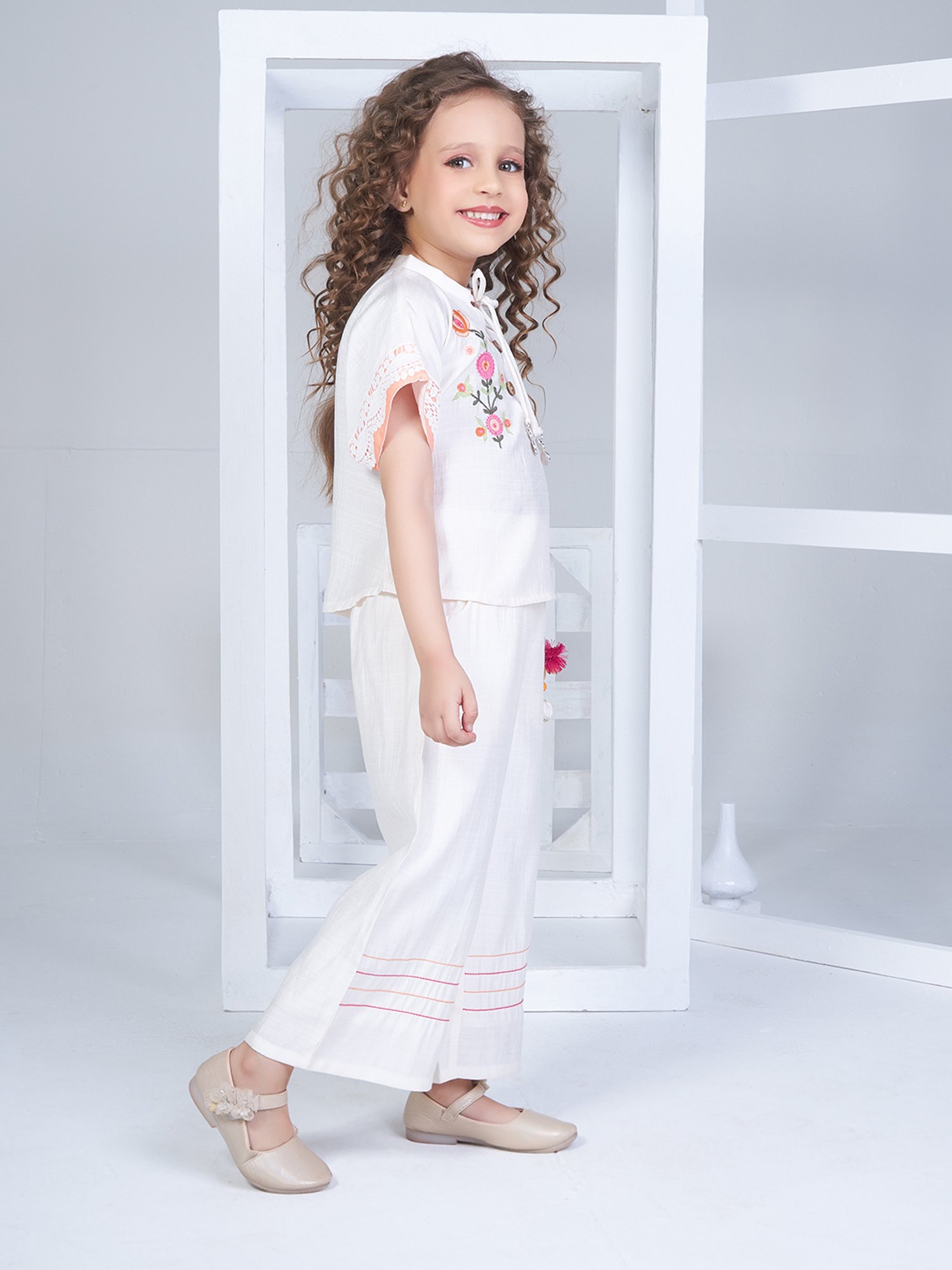 Peppermint Kids Purple & White Floral Print Top with Culottes