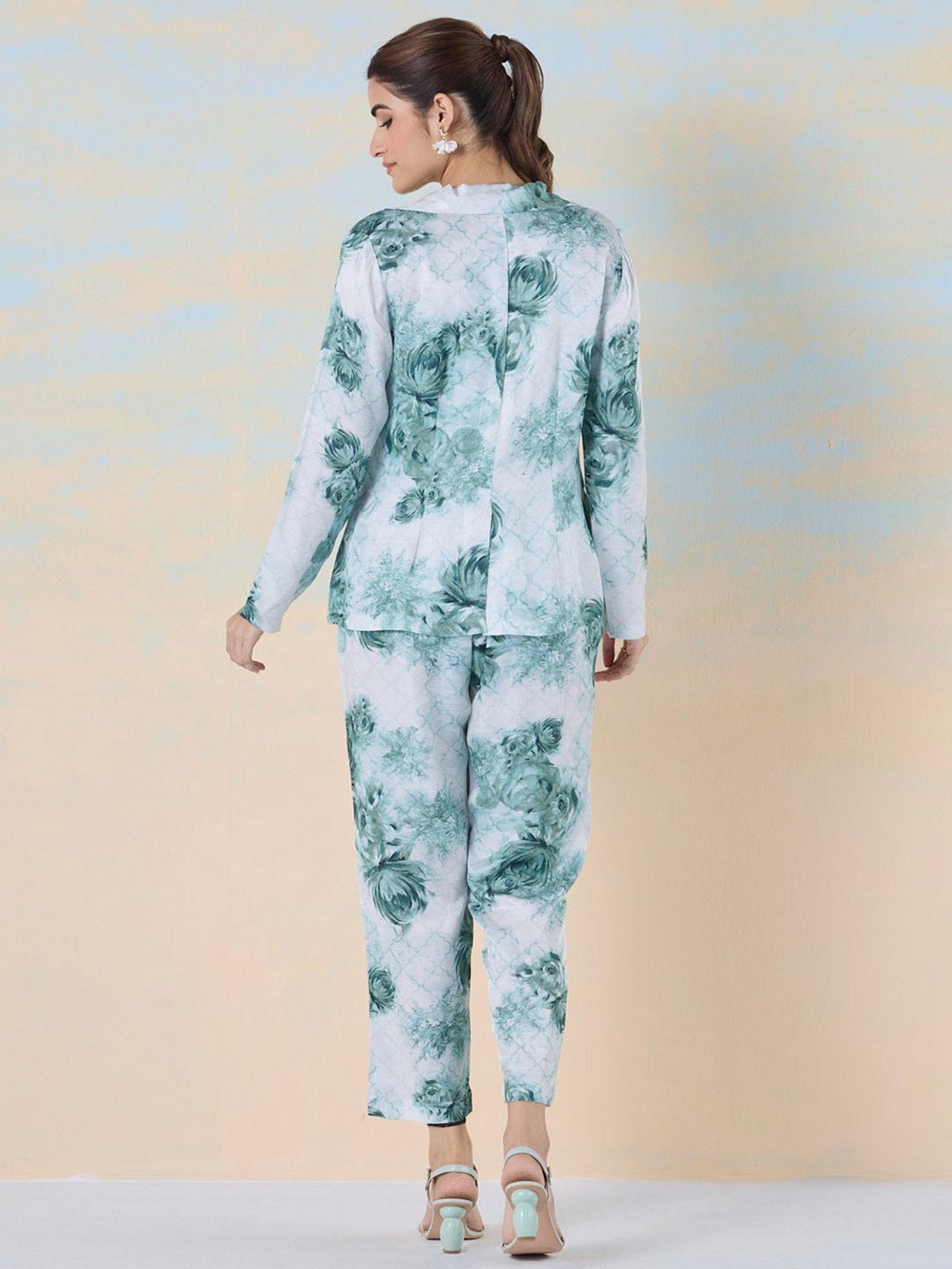 navyasa by liva Green Top & Pants With Jacket Set