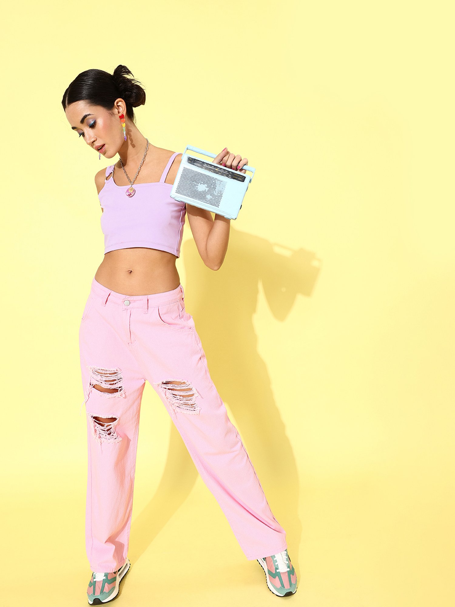 KASSUALLY Lavender Relaxed Fit Crop Top