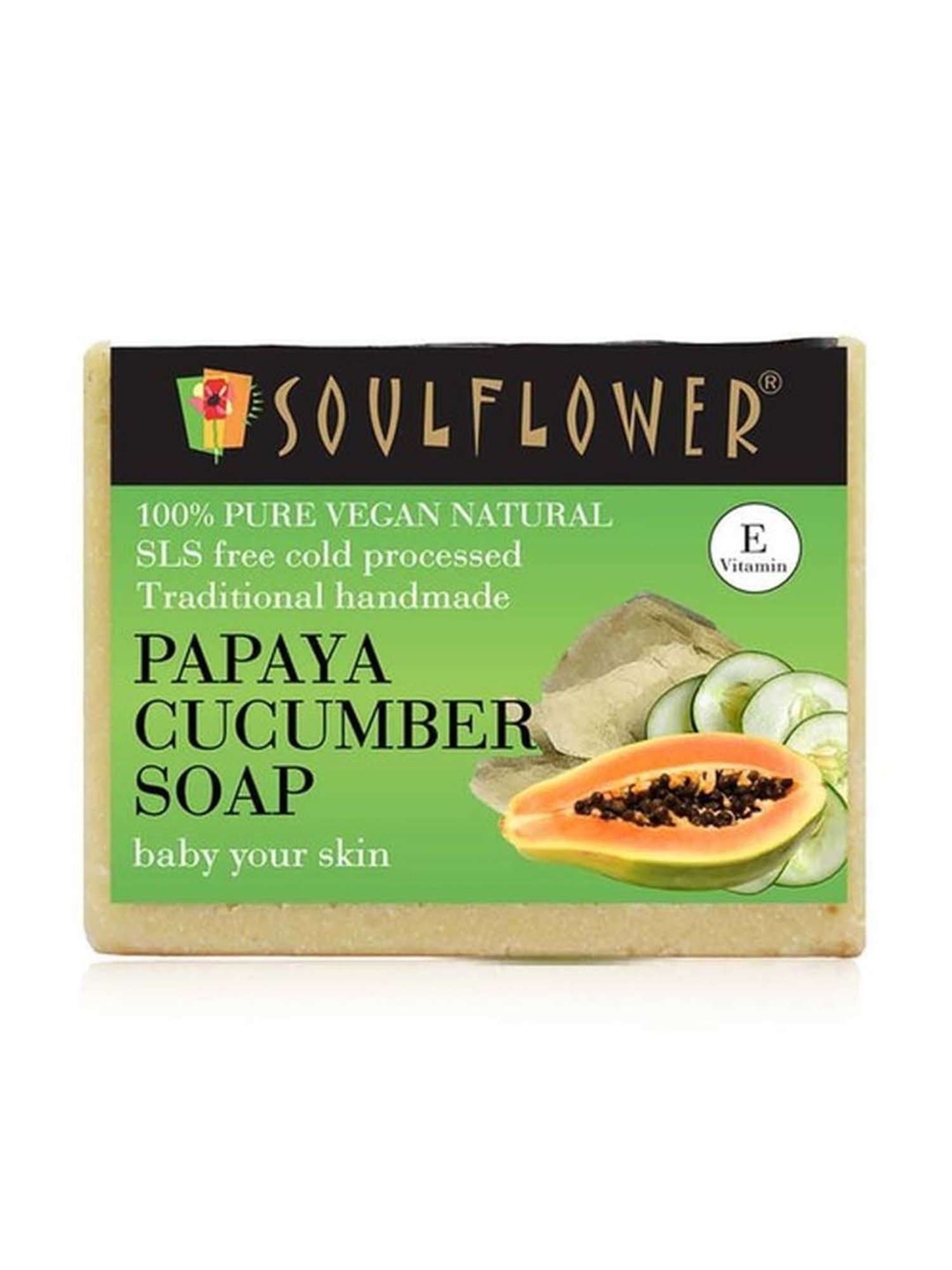 Soulflower Papaya Cucumber Soap - 150 gm