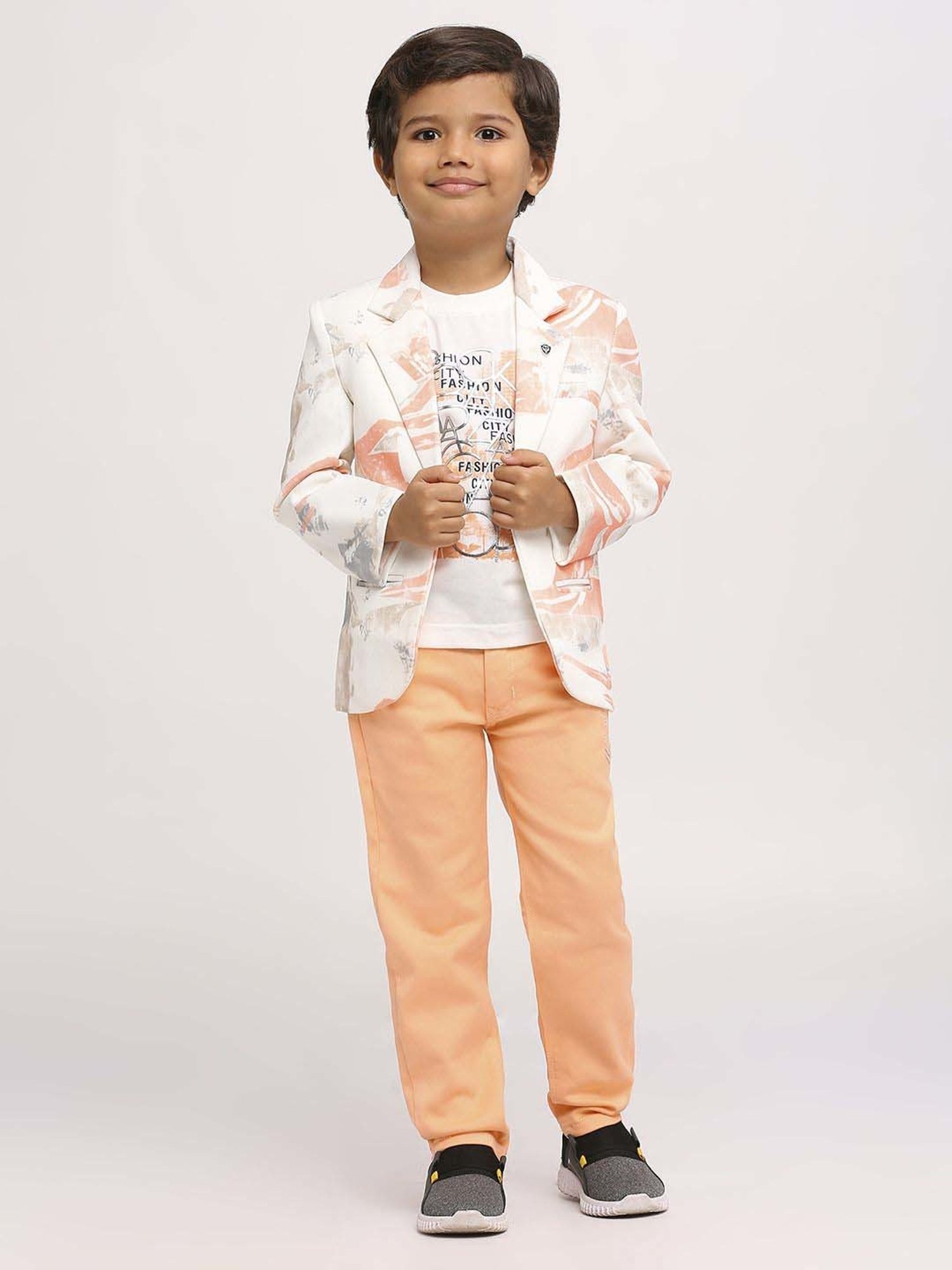 Fourfolds Boys Blue & White Solid Full Sleeves Suit Set