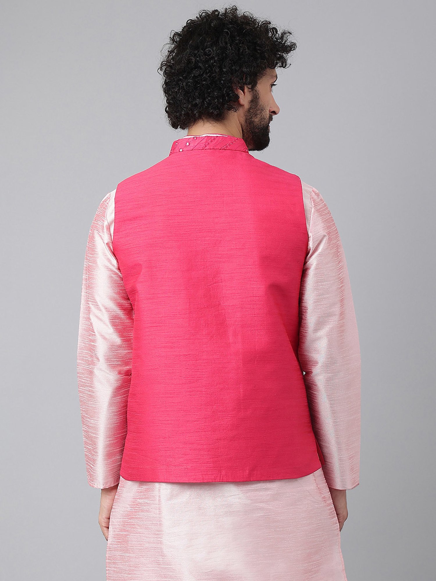 Hangup Plus Pink Regular Fit Embroidered Nehru Jacket
