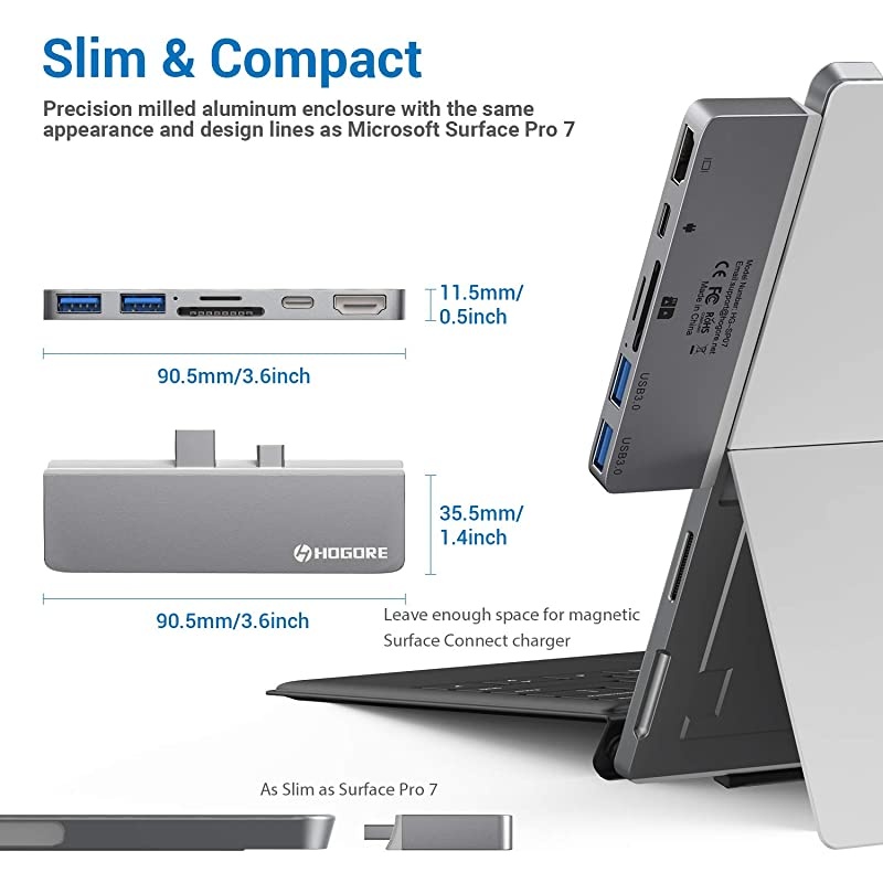 Surface Pro 7 USB C Hub,  6-in-2 Surface Pro Adapter Dock with 4K HDMI, USB C PD charging, 2USB3.0,SD/MicroSD Card Reader, for Microsoft Surface Pro 7 Accessories, MS Surface Pro Docking Station