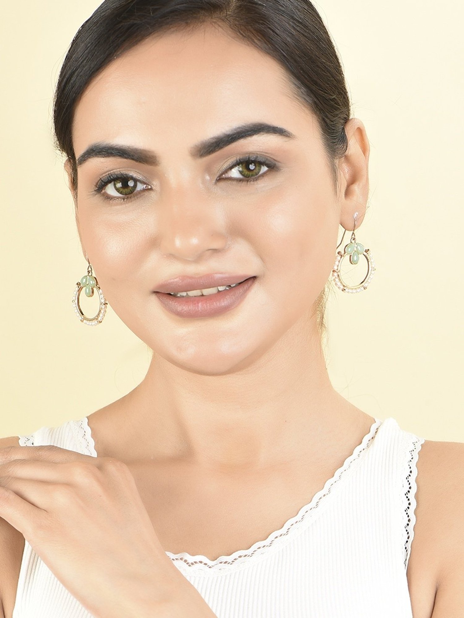 ToniQ Pearl Green Drop Earrings for Women