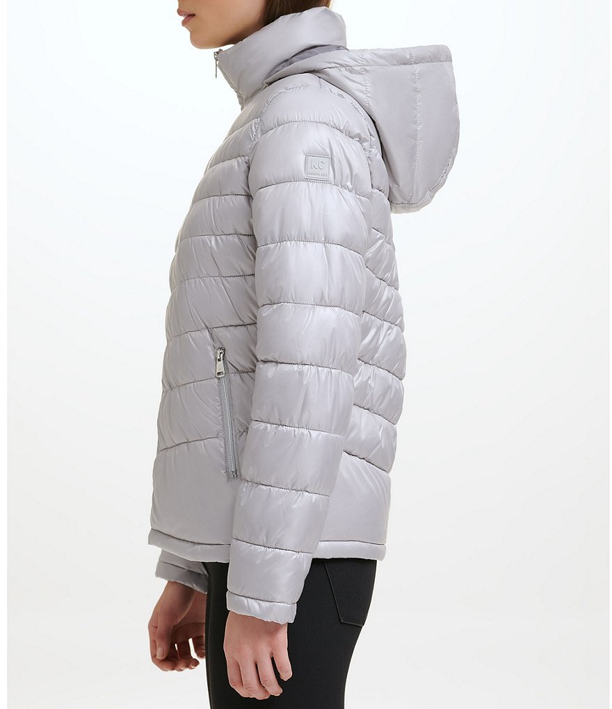 Kenneth Cole New York Water-Resistant Stand Collar Detachable Packable Hood Long Sleeve Quilted Jacket