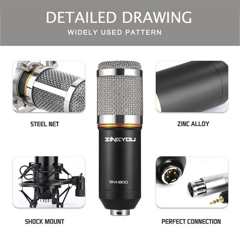 BM-800 Condenser Microphone Kit Pro Audio Studio Recording & Brocasting Podcasts Set