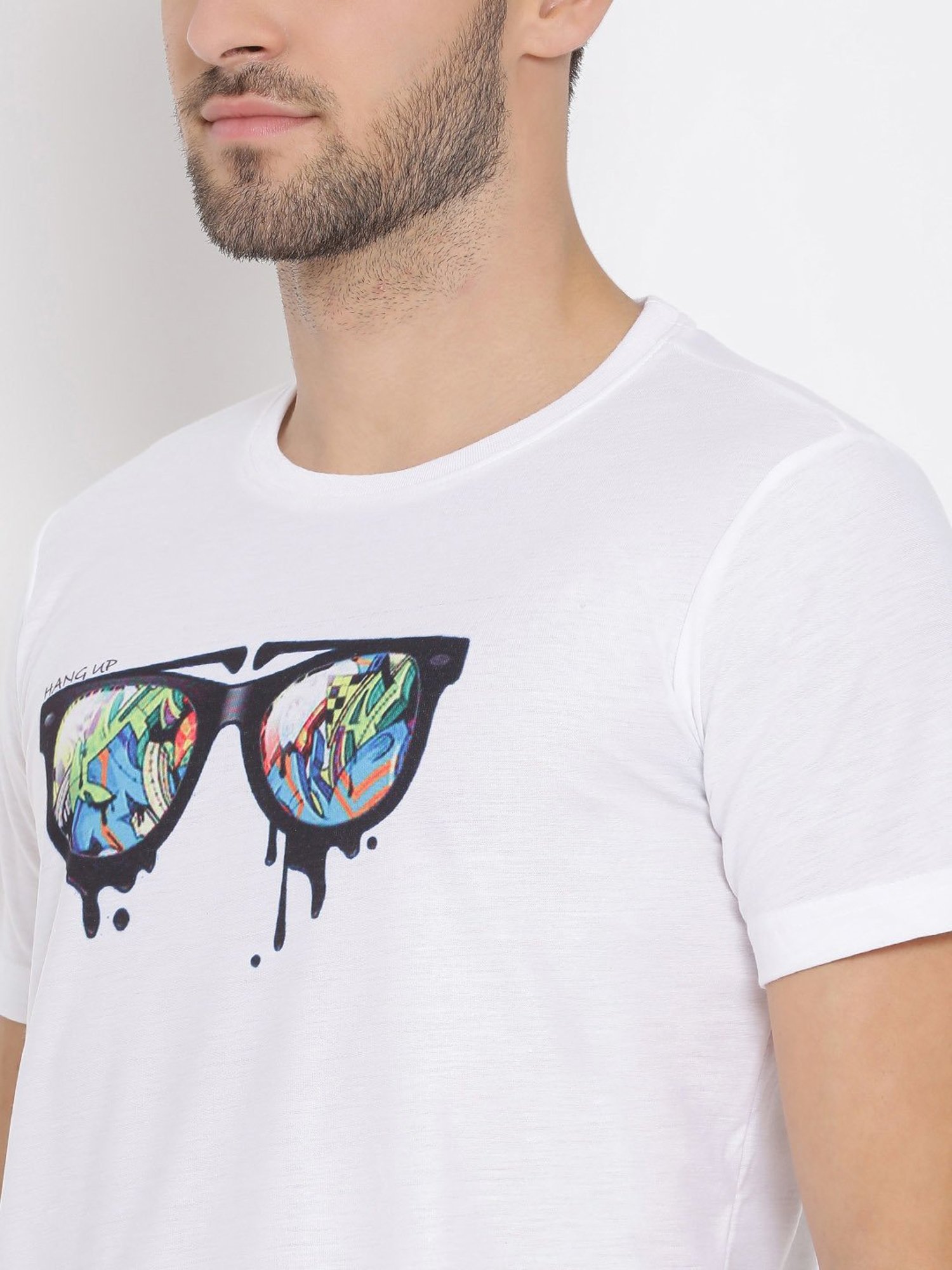 Hangup Plus White Regular Fit Printed Crew T-Shirt