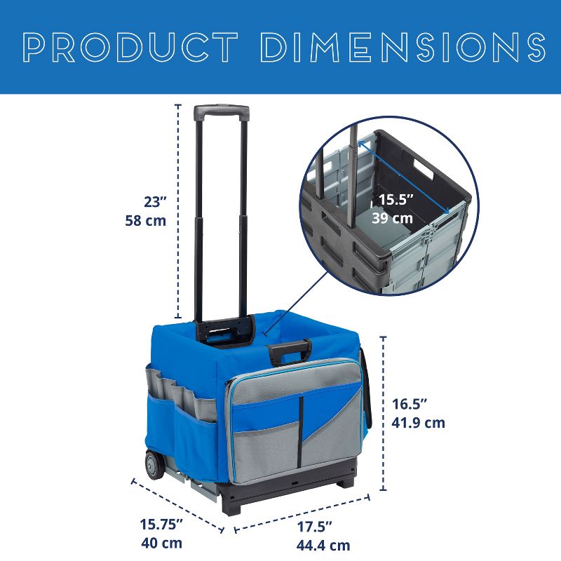 ECR4Kids Universal Rolling Cart and Organizer Bag - Blue - Mobile Storage