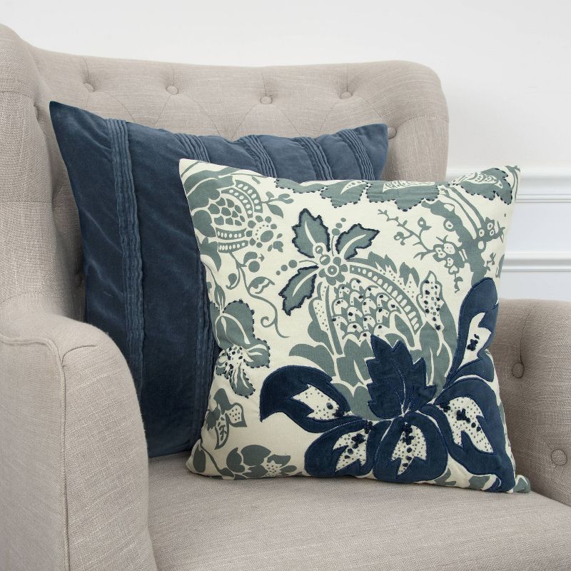 18"x18" Poly Filled Floral Square Throw Pillow Blue - Rizzy Home