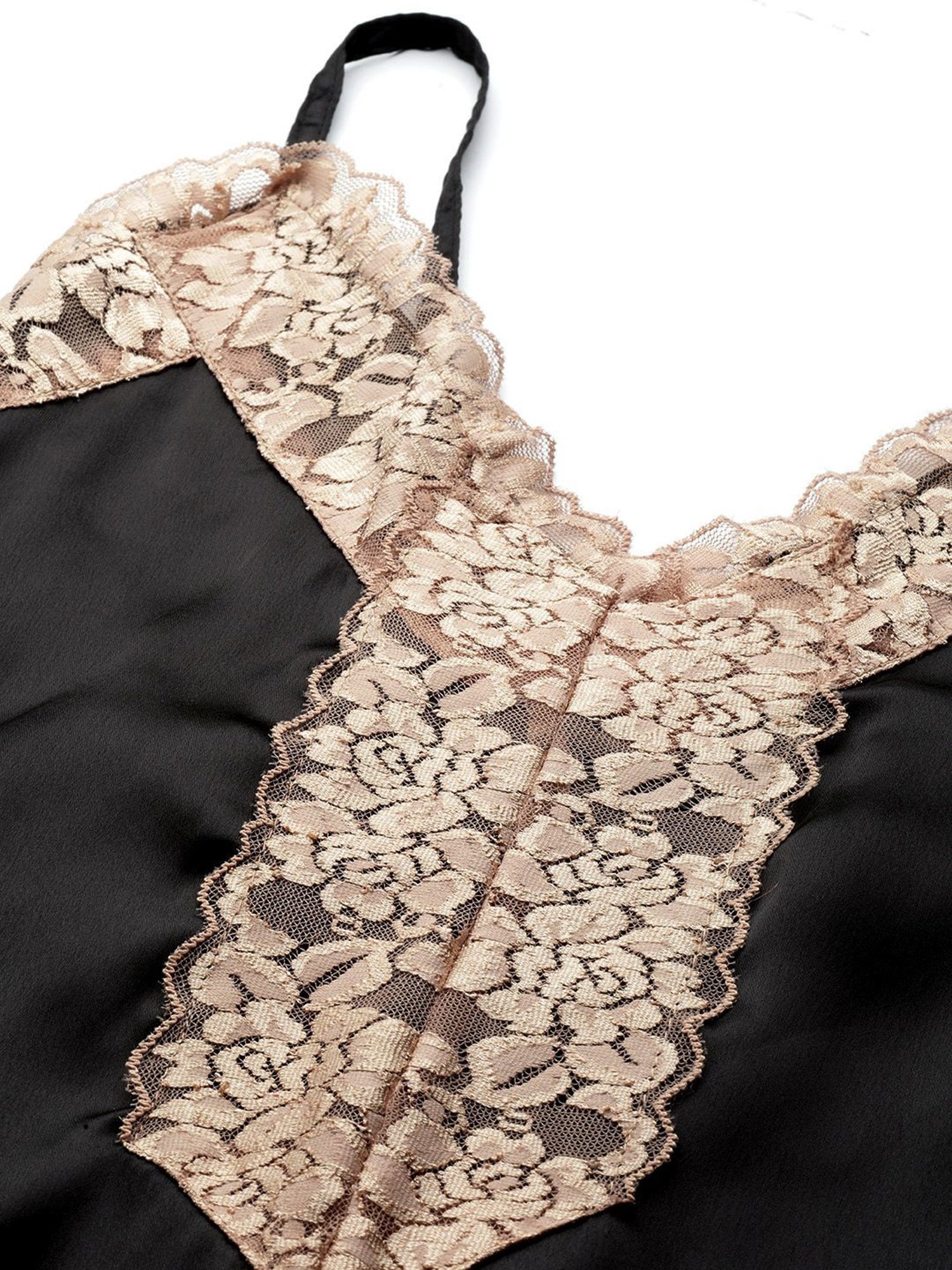 Ms.Lingies Black Lace Work Nightwear With Robe