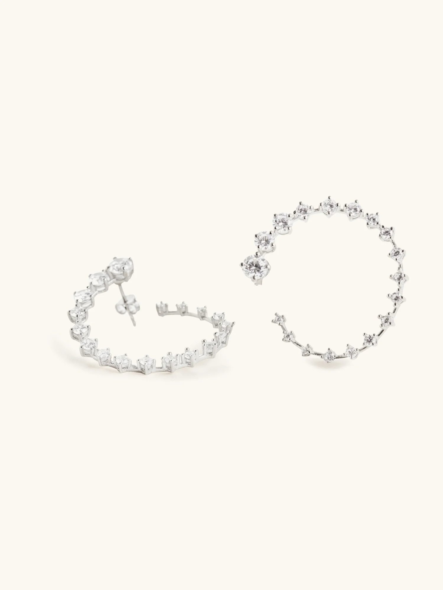 Mabel 92.5 Sterling Silver Solitaire Studded Hoop Earrings for Women - Set of 2