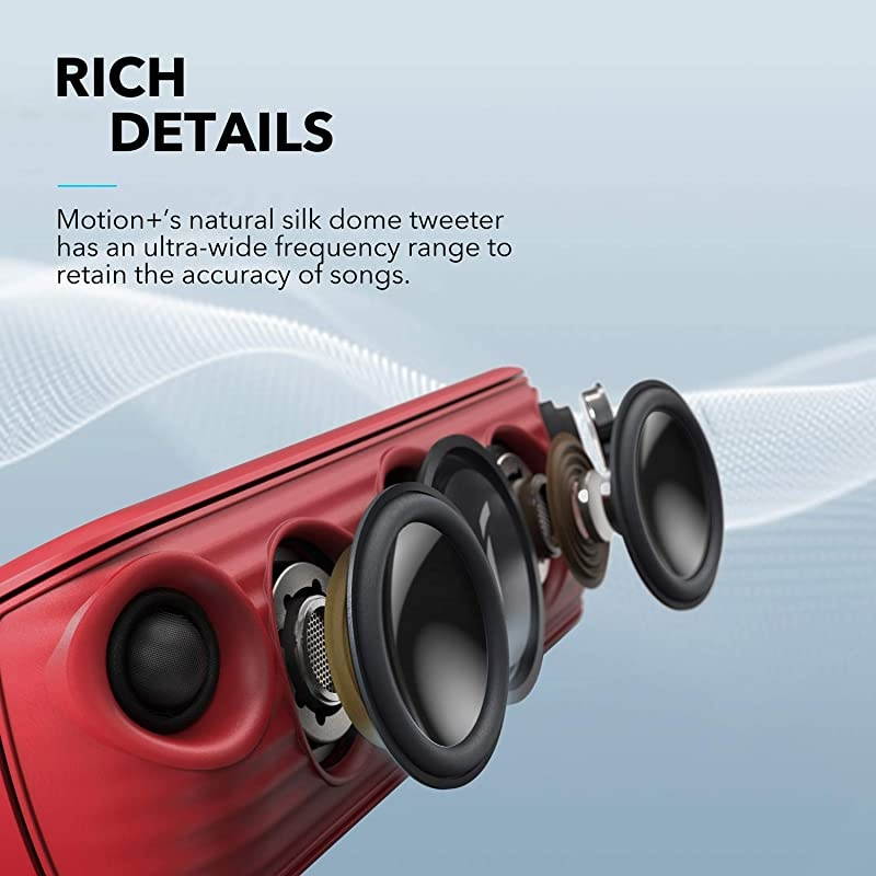 Soundcore Motion+ Bluetooth Speaker with Hi-Res 30W Audio, Extended Bass and Treble, Wireless HiFi Portable Speaker with App, Customizable EQ, 12-Hour Playtime, IPX7 Waterproof, and USB-C, Red